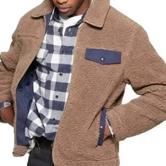 Goodfellow & Co Fleece Sherpa Jacket Mocha Brown Men’s Size Medium New - Picture 1 of 11